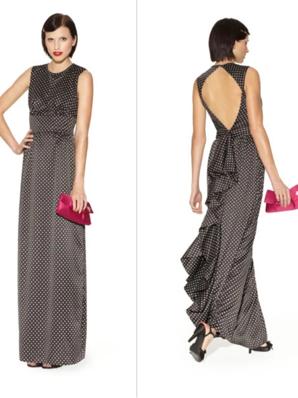 BNWT Kate Young Polka Dot Open-Back Satin Maxi Dress